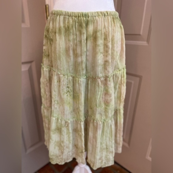 Sandra Darren light green tiered full broomstick skirt with sequins. Lined Sz 12 - Picture 1 of 8